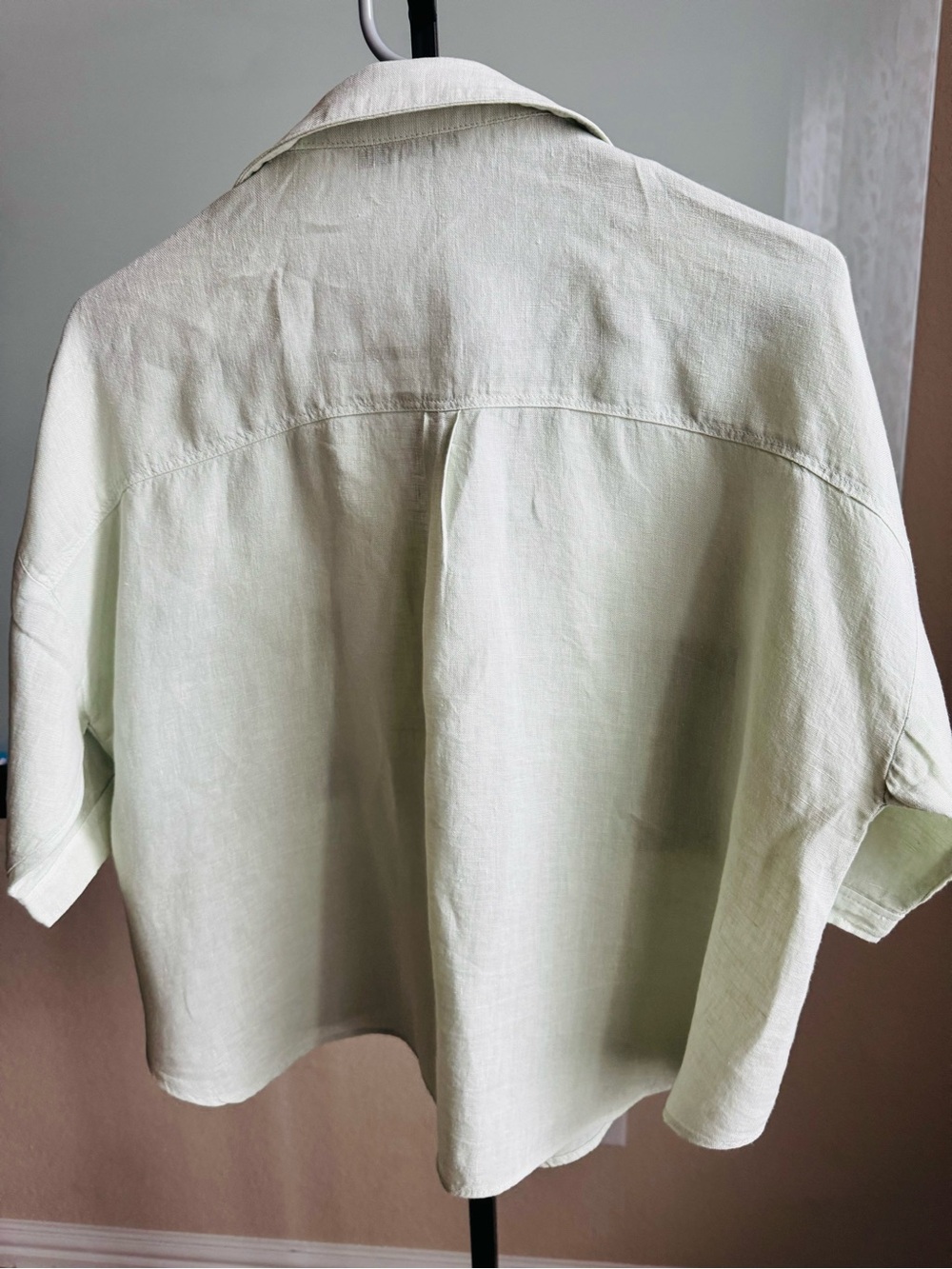 Zara Light Mint Green Short Sleeve Button Front oversized Crop Top - Picture 3 of 6